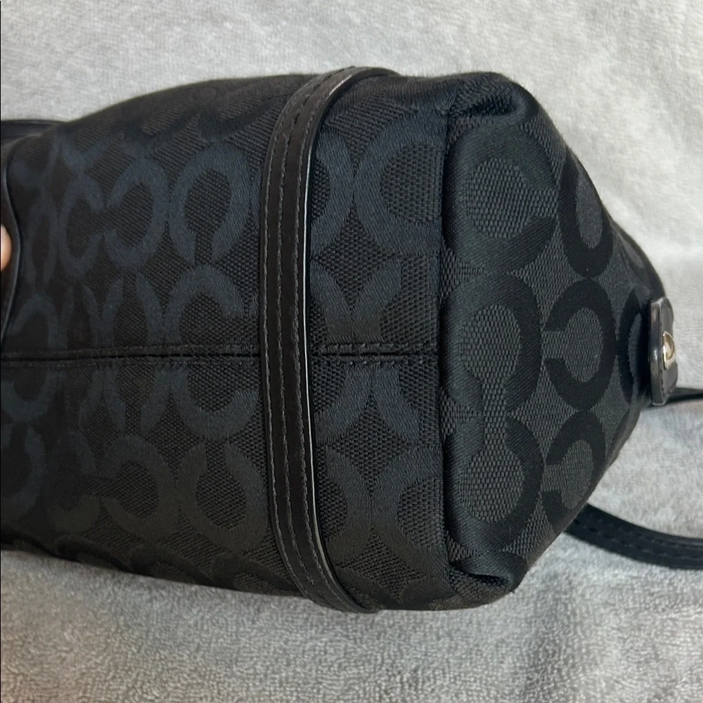 Coach Black Signature Jacquard Shoulder Bag with Silver Charm - Picture 10 of 16
